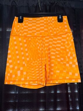 aerie Orange Geo-Check High-Rise Bike Shorts